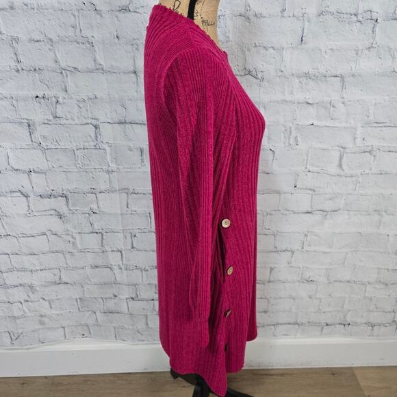 Kikibell sweater dress Sz M long sleeve scoop neck ribbed pink mini A19 - Picture 2 of 3